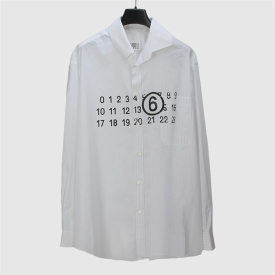 MM6 메종 마르지엘라 남성 넘버 로고 셔츠 SH0DT0005 STZ119 961 WHITE