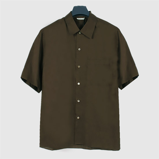 ์ค๋ผ๋ฆฌ Men's ์์๋ ํ์ค ํ์ดํ๋ผ์ดํฐ Open Collar ๋ฐ์๋งค Shirt A25SS03TL DARK BROWN