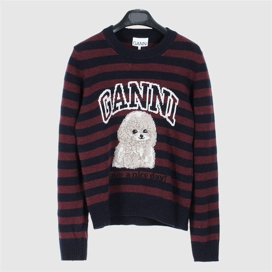 ๊ฐ๋ Women's ๊ทธ๋ํฝ Wool Mix ํธ๋ค Stripe Crew Neck Sweatshirt K2567 999