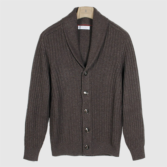 ๋ธ๋ฃจ๋ฌ๋ก ์ฟ ์น๋ฌ๋ฆฌ Men's Cashmere Chunky ๋ฆฝ Cardigan M22505506 C2559 DARK BROWN