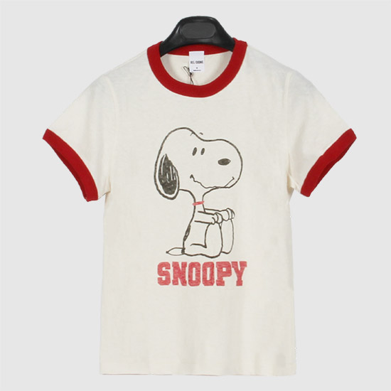 ๋ฆฌ๋ Women's 60S Slim Ringer Snoopy T-Shirt 02402WSRT002 VINTAGE WHITE / CRIMSON