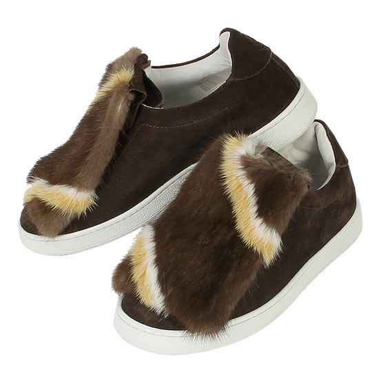 μ‘°μμ μλμ€ Women's Fur Sneakers 10194V1W FRINGE BROWN