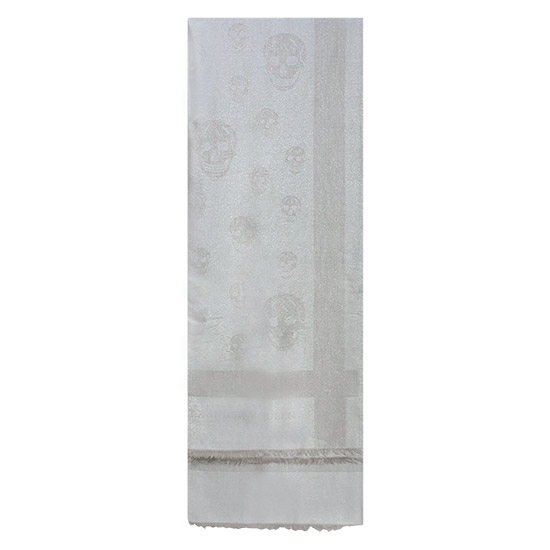 알렉산더 맥퀸 울실크 스컬 스카프 421416 3838Q 1979 PEARL/BEIGE