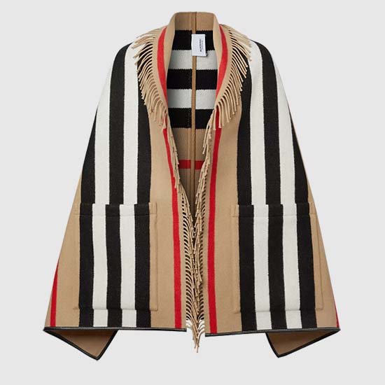 BURBERRY Icon Stripe Wool Cashmere Jacquard Cape 8019415 A7026 ARCHIVE BEIGE