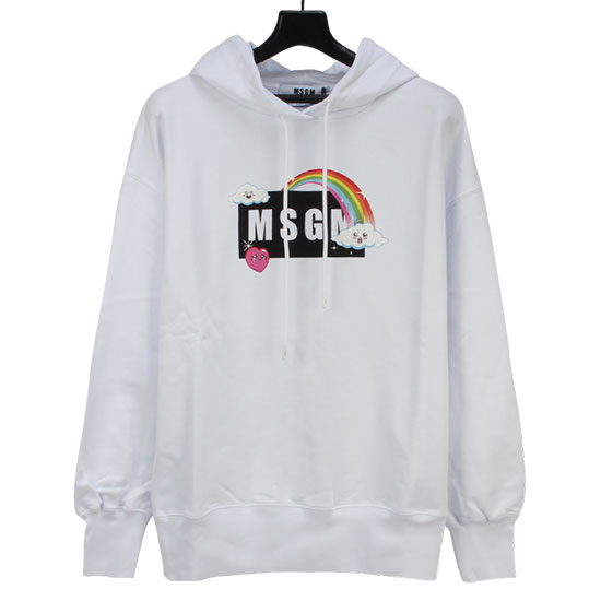 MSGM Women's Rainbow Logo Printed Sweat Hoodie 3041MDM177 217299 01 WHITE
