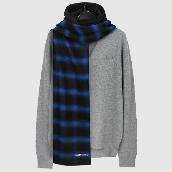 BALENCIAGA ๋ธ๋ฃจ Tartan ํ๋๋จธํ๋ฌ 640178 4A4B9 1068 BLACK / BLUE