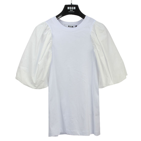 MSGM 여성 포플린 슬리브 크루넥 반팔 티셔츠 3041MDM75 217298 01 WHITE