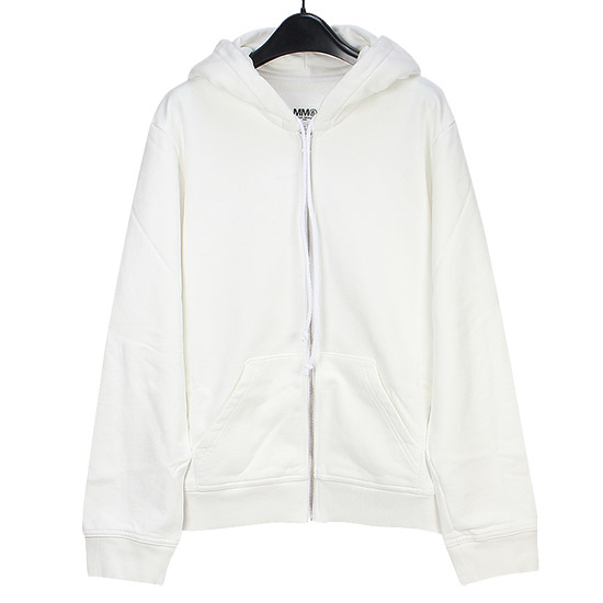 MM6 메종 마르지엘라 로고 프린팅 후드 집업 S52GU0170 S25337 101 OFF WHITE