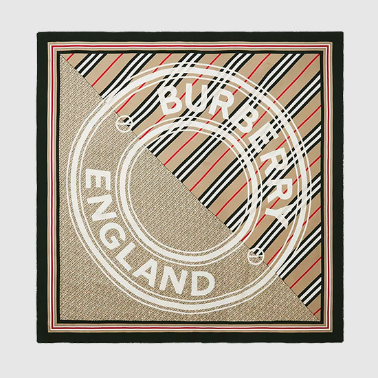 BURBERRY Montage Print Silk Square Scarf 8049599 A7026 ARCHIVE BEIGE