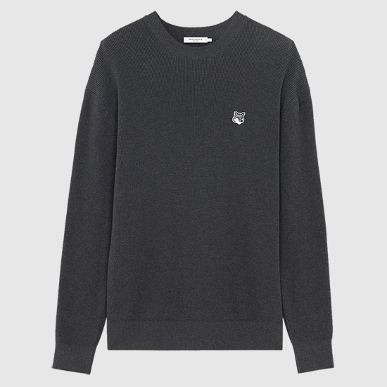 MAISON KITSUNE Men's ๊ทธ๋ ์ด Fox Head Patch Knit KM00506KT1077 P150 GREY