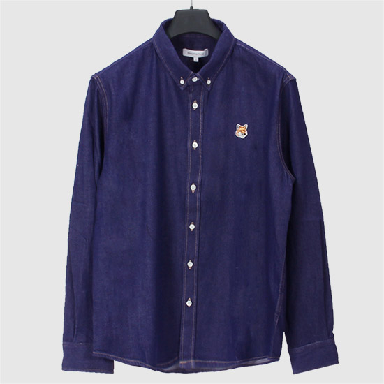 MAISON KITSUNE Men's ์ธ์คํฐํ์๋ Fox Head Patch Light Denim Shirt LM00401WW0084 P470 INDIGO