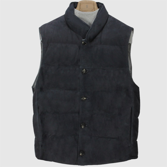 ๋ธ๋ฃจ๋ฌ๋ก ์ฟ ์น๋ฌ๋ฆฌ Men's Leather Down Vest M0PCL1840 CHU72 NAVY