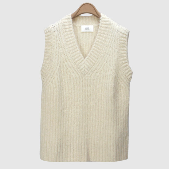 아미 리브 청키 알파카 니트 베스트 UKS713 KN0029 185 IVORY