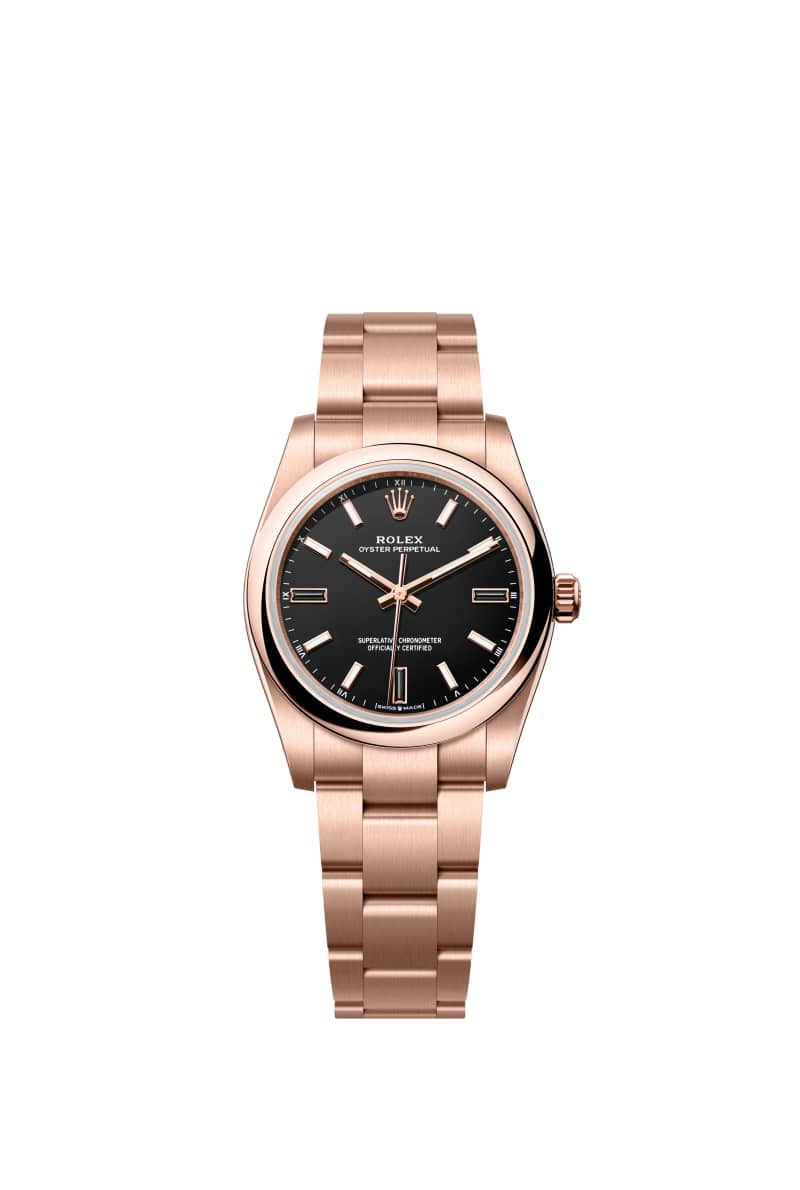 ROLEX 오이스터 퍼페츄얼 34 124205 Black 다이얼 18캐럿 에버로즈 Gold