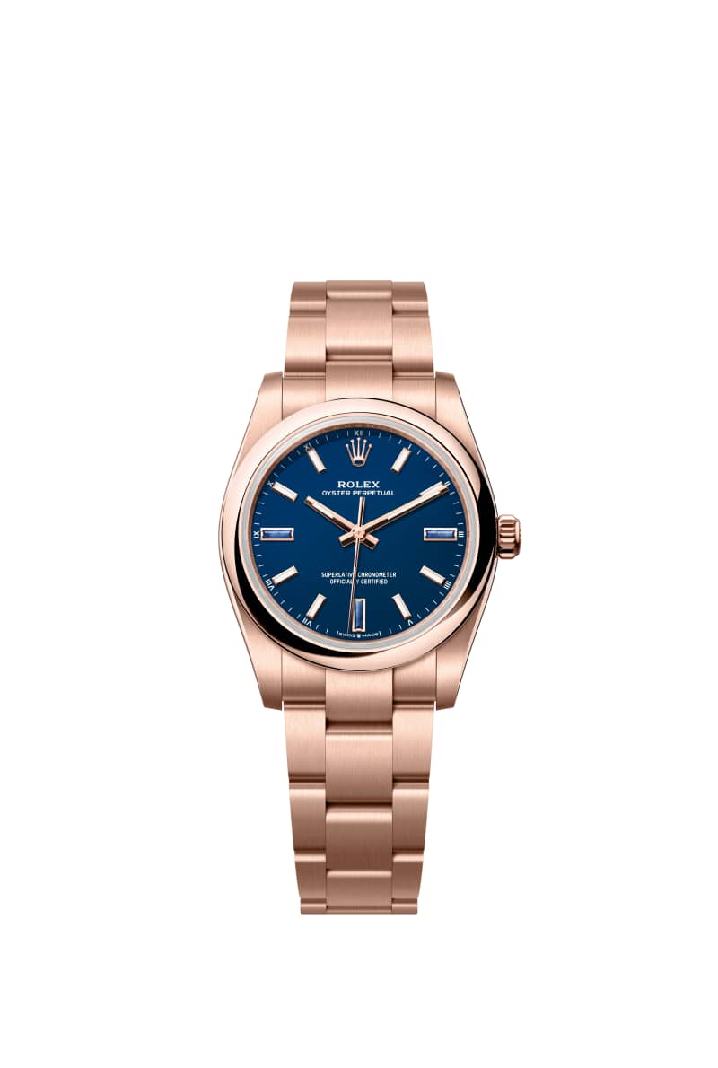 ROLEX ์ค์ด์คํฐ ํผํ์ธ์ผ 34 124205 ๋ธ๋ฃจ ์คํค ๋ค์ด์ผ 18์บ๋ฟ ์๋ฒ๋ก์ฆ Gold