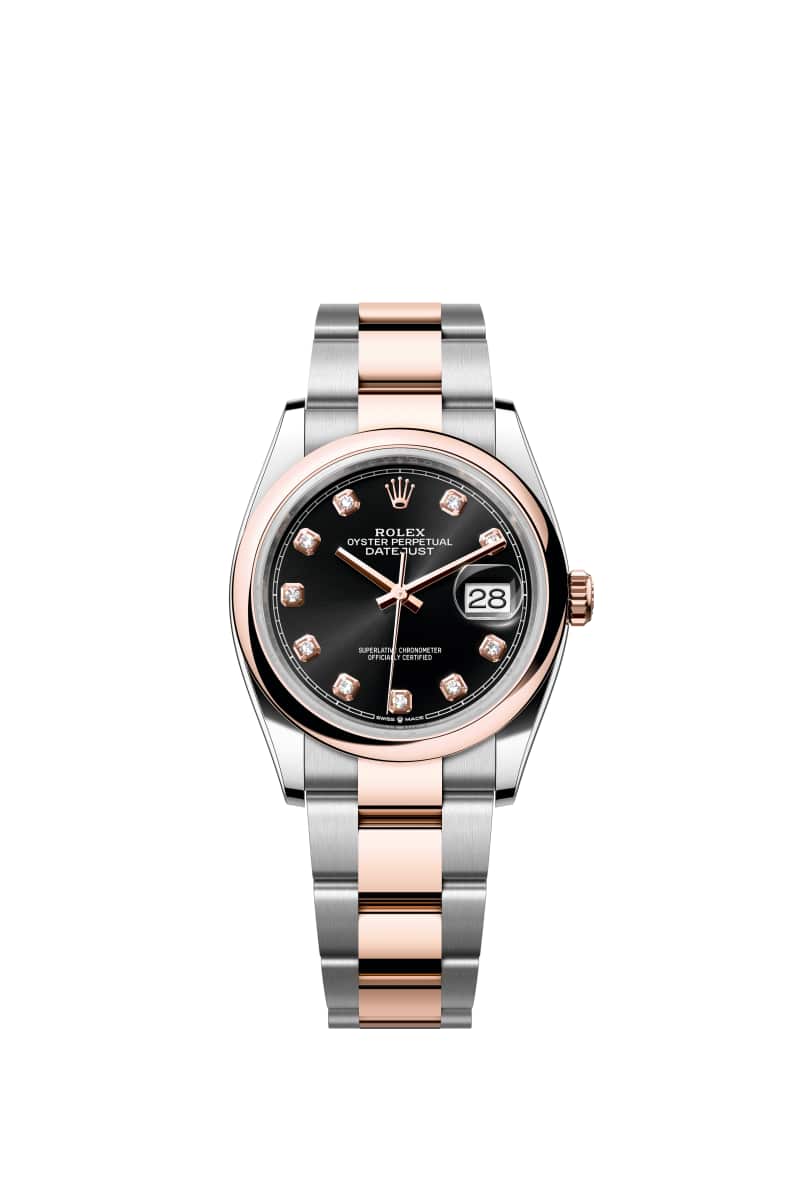 ROLEX 데이트저스트 36 126201 다이아몬드가 세팅된 브라이트 Black 다이얼 오이스터스틸과 에버로즈 Gold