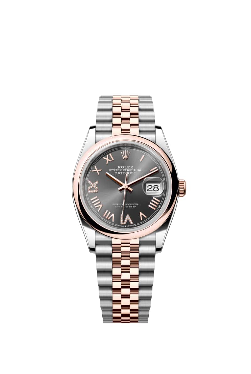 ROLEX 데이트저스트 36 126201 다이아몬드가 세팅된 슬레이트 다이얼 오이스터스틸과 에버로즈 Gold