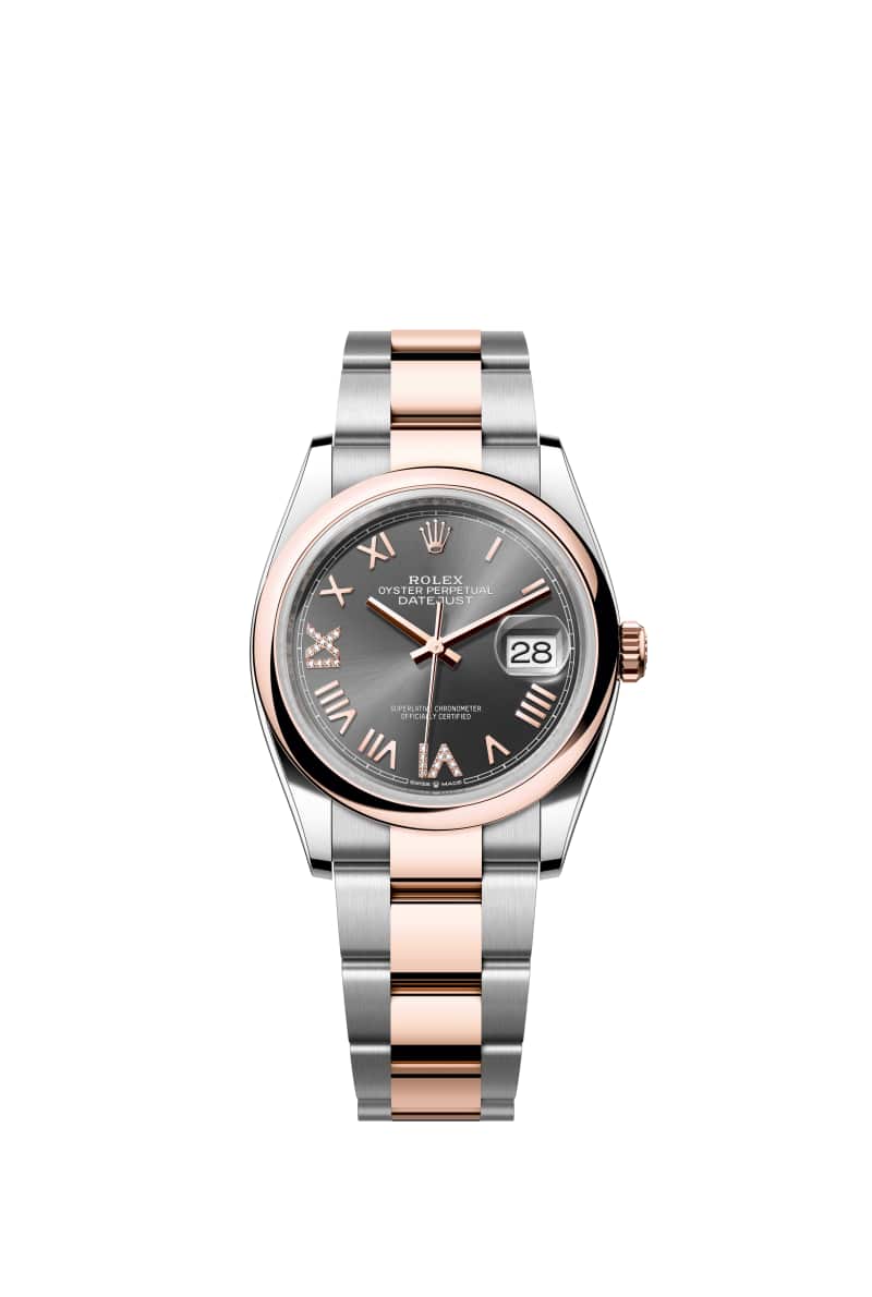 ROLEX 데이트저스트 36 126201 다이아몬드가 세팅된 슬레이트 다이얼 오이스터스틸과 에버로즈 Gold