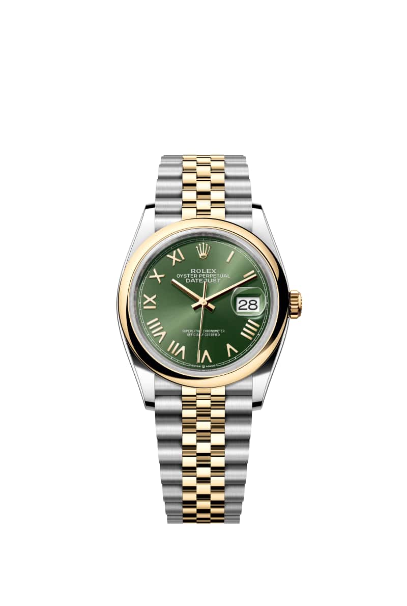 ROLEX ๋ฐ์ดํธ์ ์คํธ 36 126203 ์ฌ๋ฆฌ๋ธ ๊ทธ๋ฆฐ ๋ค์ด์ผ ์ค์ด์คํฐ์คํธ๊ณผ ์๋ก์ฐ Gold