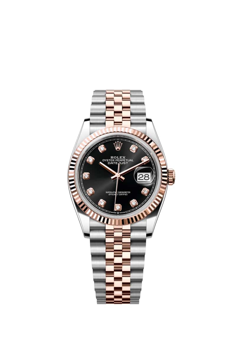 ROLEX 데이트저스트 36 126231 다이아몬드가 세팅된 브라이트 Black 다이얼 오이스터스틸과 에버로즈 Gold