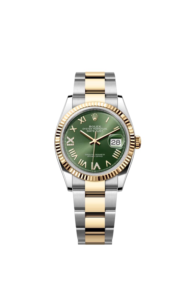 ROLEX 데이트저스트 36 126233 다이아몬드가 세팅된 올리브 그린 다이얼 오이스터스틸과 옐로우 Gold