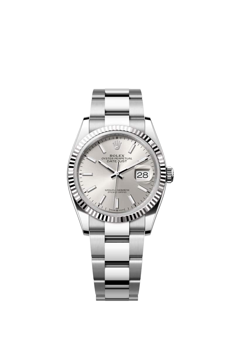 ROLEX ๋ฐ์ดํธ์ ์คํธ 36 126234 Silver ๋ค์ด์ผ ์ค์ด์คํฐ์คํธ๊ณผ White Gold