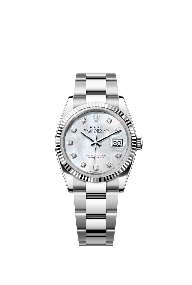 ROLEX 데이트저스트 36 126234 다이아몬드가 세팅된 White 진주자개 다이얼 오이스터스틸과 White Gold