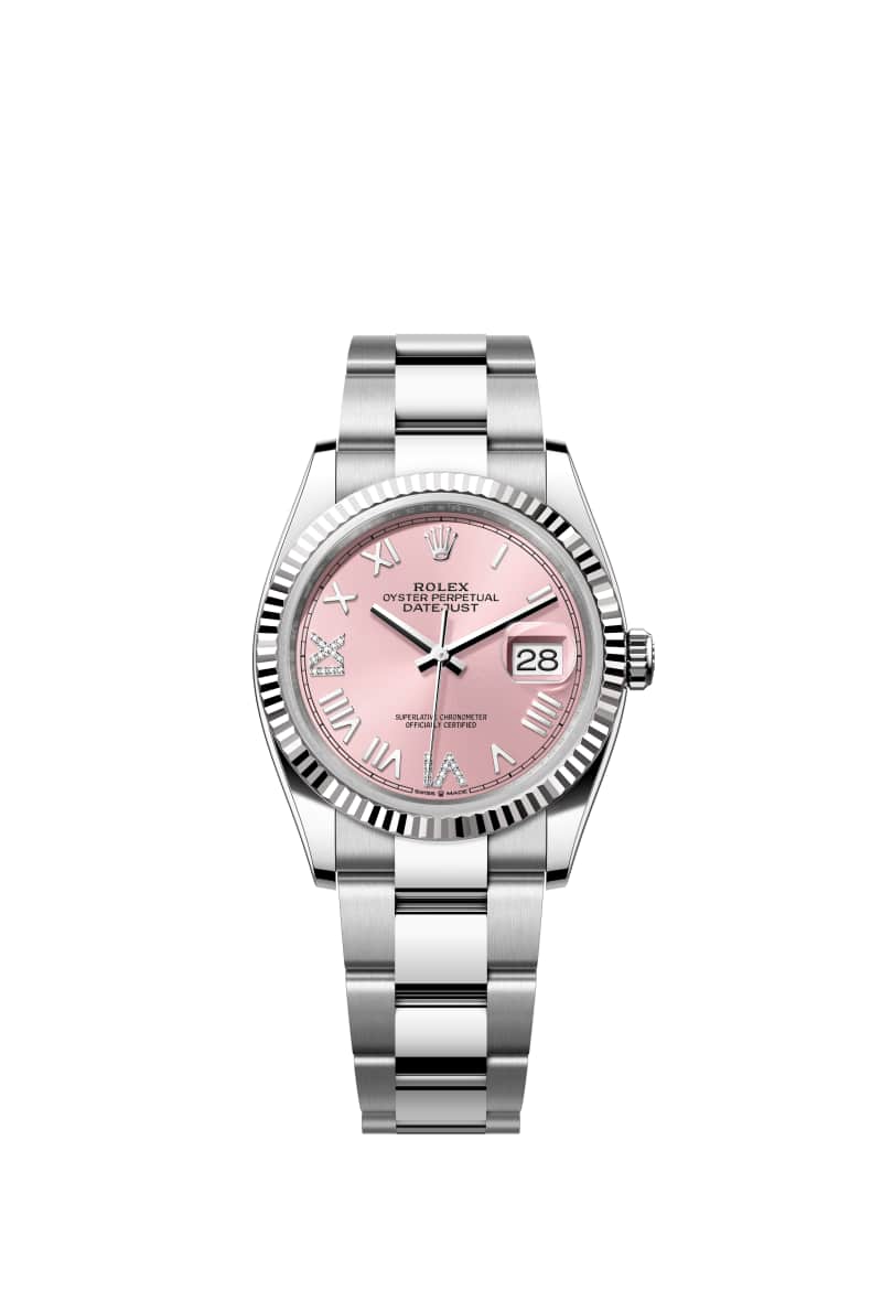 ROLEX 데이트저스트 36 126234 다이아몬드가 세팅된 핑크 다이얼 오이스터스틸과 White Gold