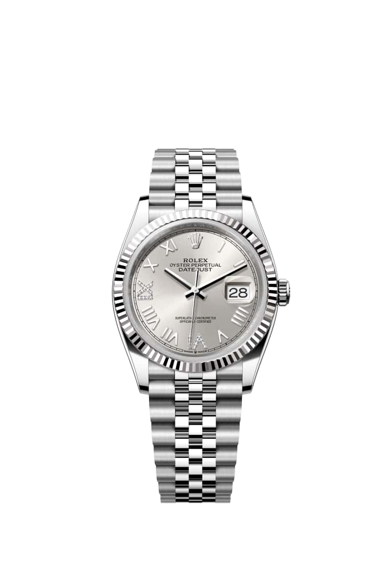 ROLEX 데이트저스트 36 126234 다이아몬드가 세팅된 Silver 다이얼 오이스터스틸과 White Gold