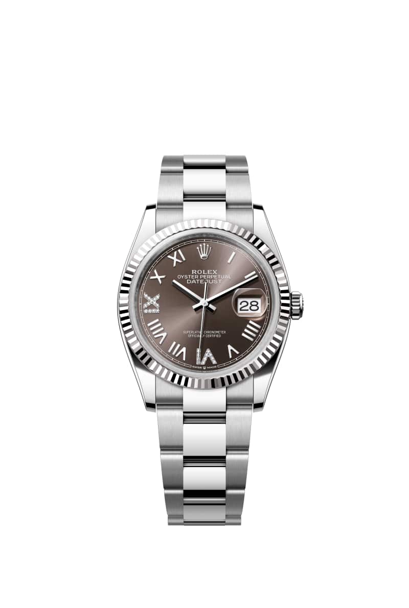 ROLEX 데이트저스트 36 126234 다이아몬드가 세팅된 다크 그레이 다이얼 오이스터스틸과 White Gold