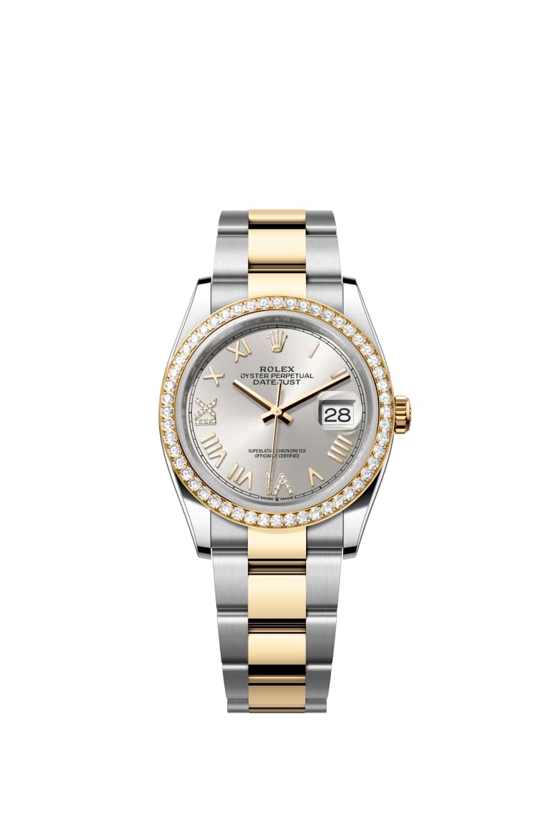 ROLEX 데이트저스트 36 126283RBR 다이아몬드가 세팅된 Silver 다이얼 오이스터스틸과 옐로우 Gold