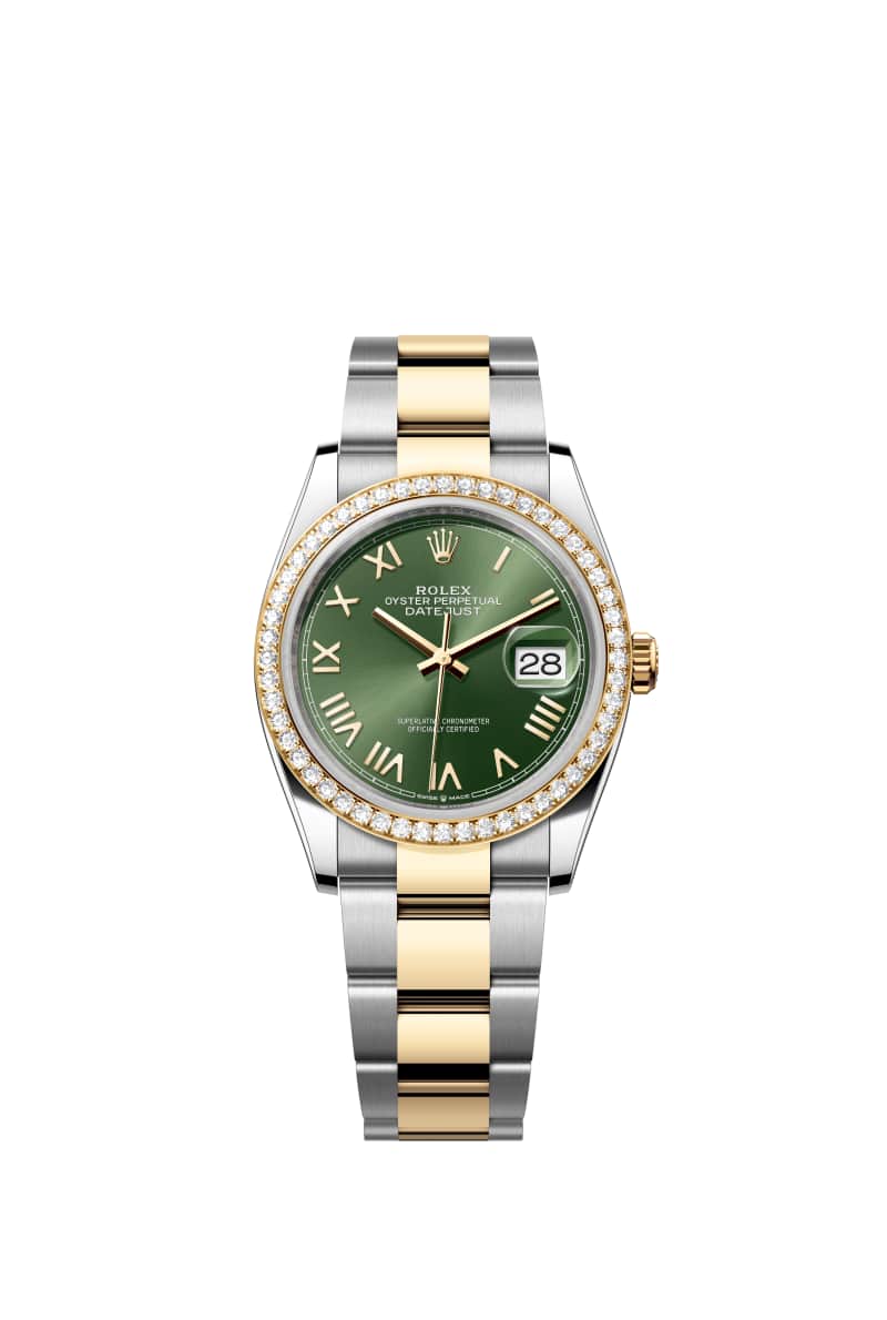 ROLEX 데이트저스트 36 126283RBR 올리브 그린 다이얼 오이스터스틸과 옐로우 Gold