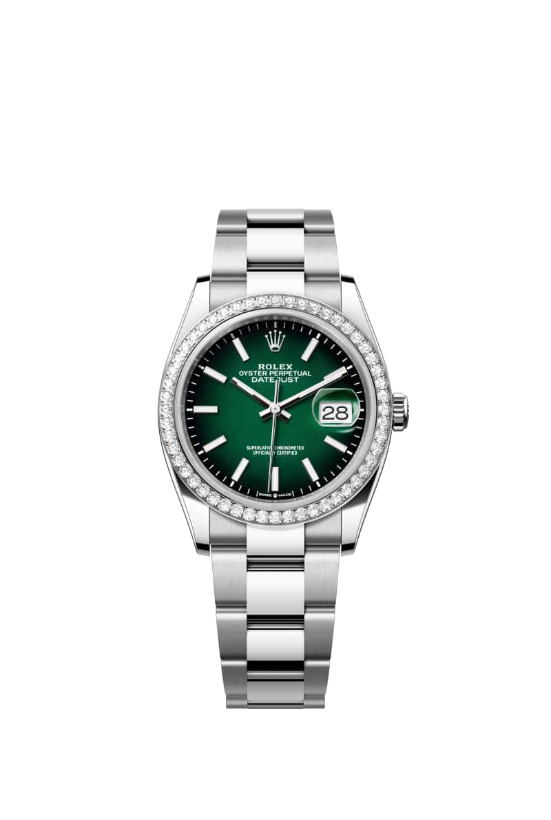 ROLEX 데이트저스트 36 126284RBR 그린 옴브레 다이얼 오이스터스틸과 White Gold