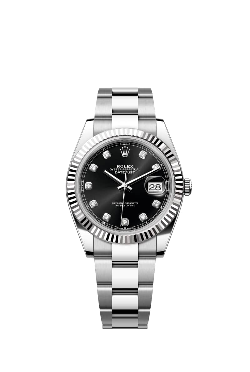 ROLEX 데이트저스트 41 126334 다이아몬드가 세팅된 브라이트 Black 다이얼 오이스터스틸과 White Gold