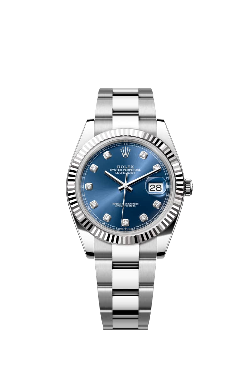 ROLEX 데이트저스트 41 126334 다이아몬드가 세팅된 브라이트 블루 다이얼 오이스터스틸과 White Gold