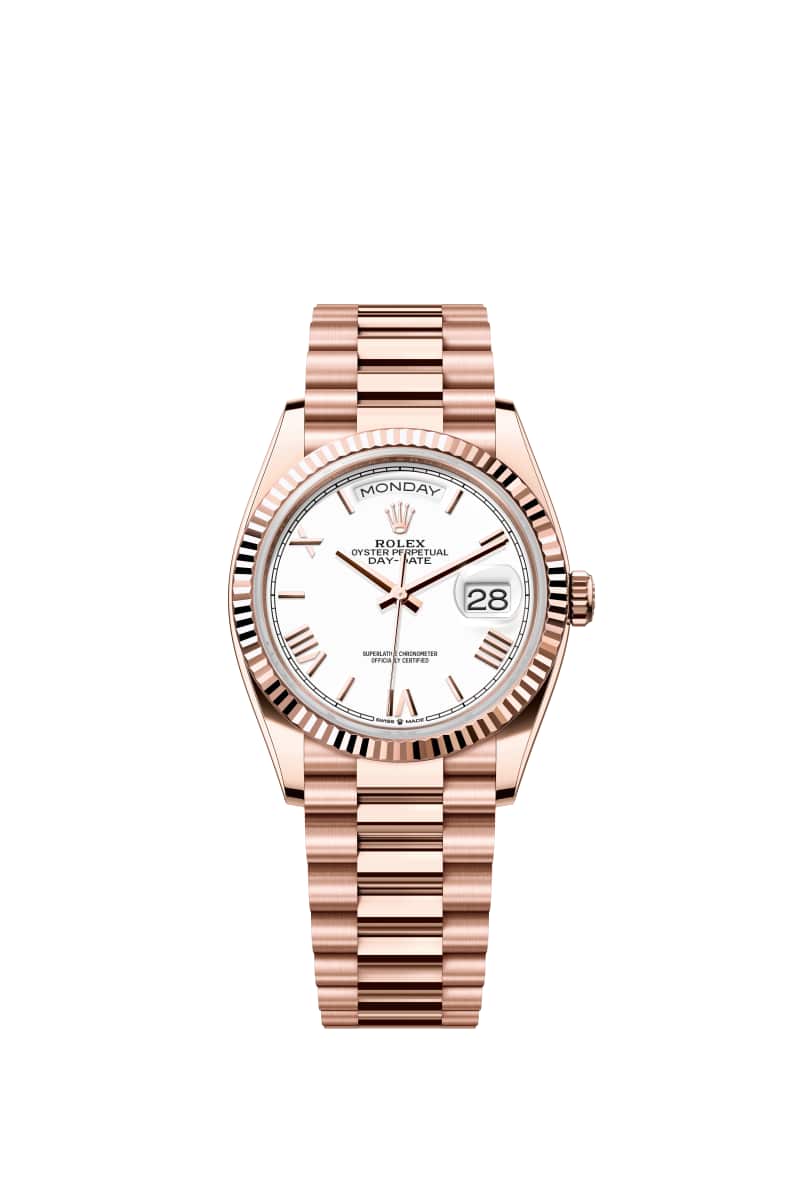 ROLEX Day-데이트 36 128235 White 다이얼 18캐럿 에버로즈 Gold