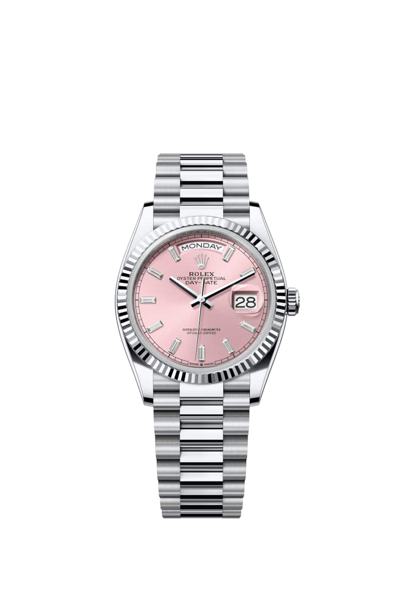 ROLEX Day-데이트 36 128236 다이아몬드가 세팅된 핑크 다이얼 플래티넘