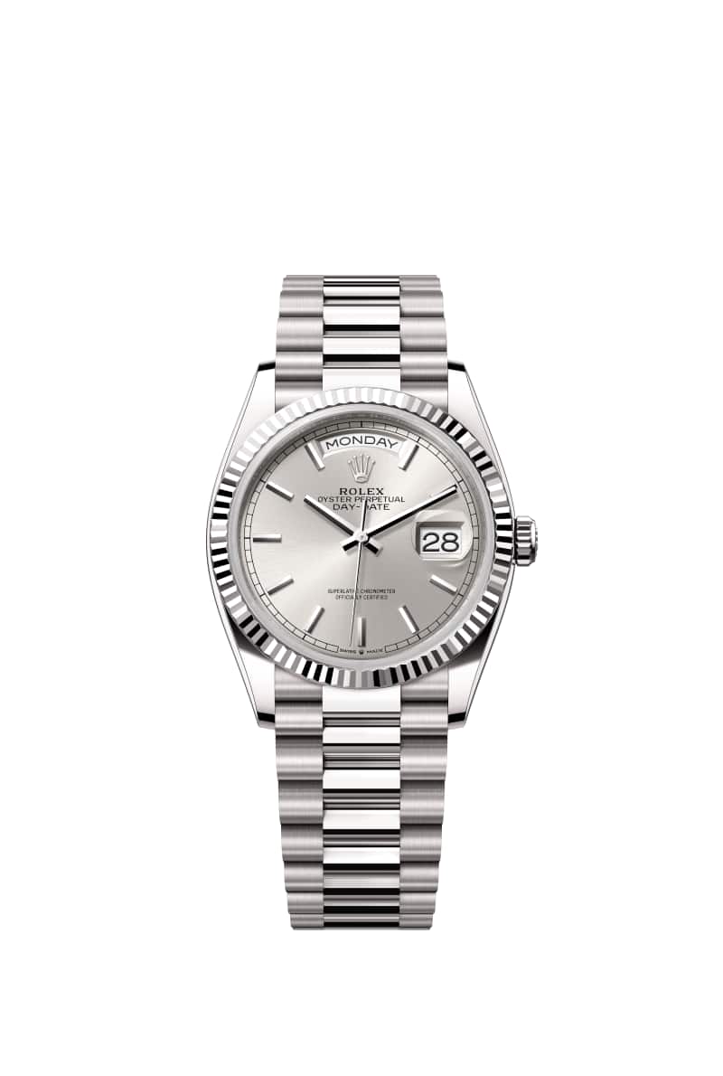 ROLEX Day-데이트 36 128239 Silver 다이얼 18캐럿 White Gold