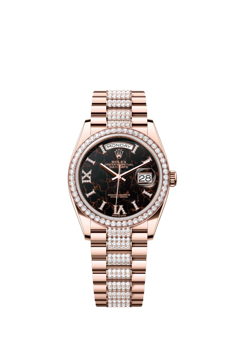 ROLEX Day-데이트 36 128345RBR 다이아몬드가 세팅된 아이젠키젤 다이얼 18캐럿 에버로즈 Gold
