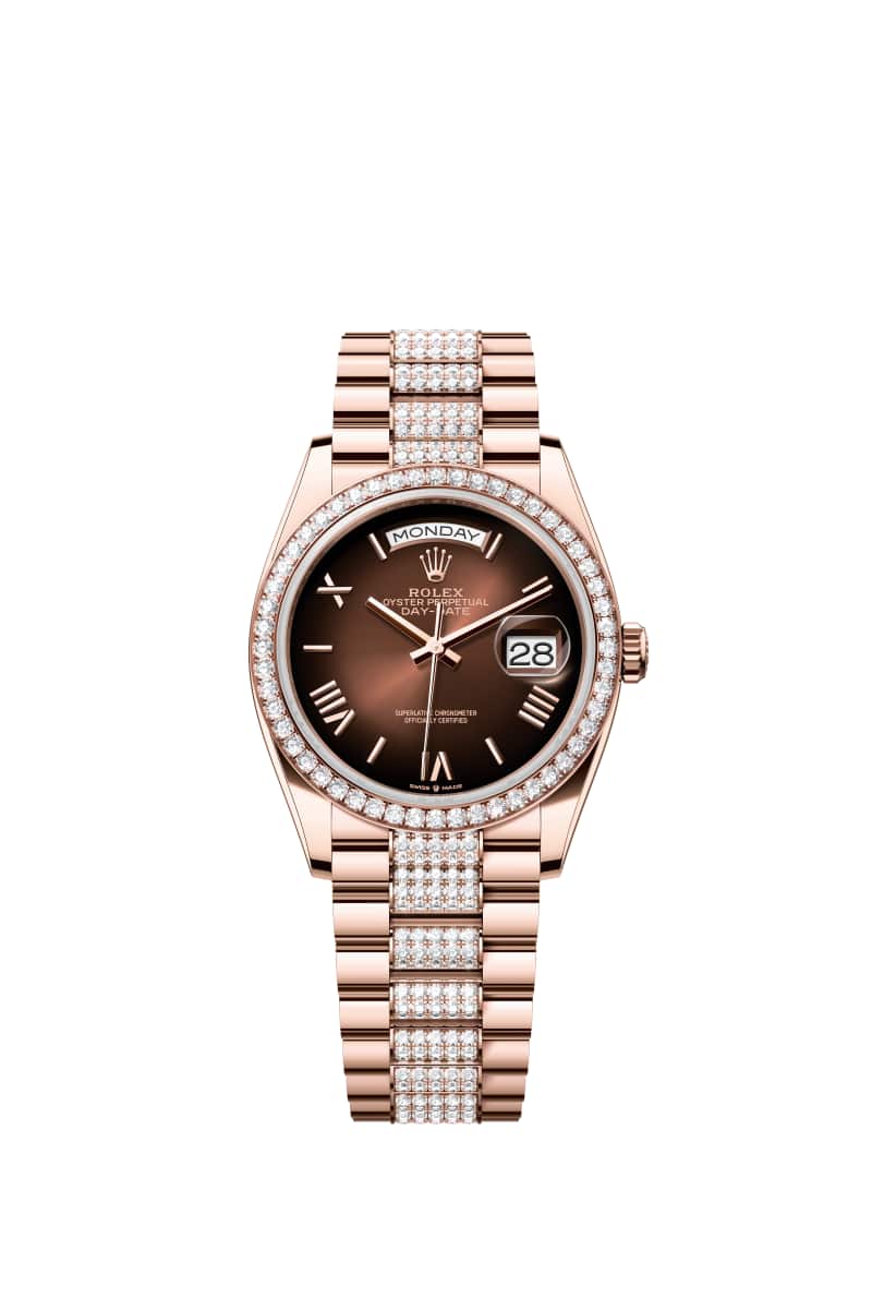 ROLEX Day-데이트 36 128345RBR 브라운 옴브레 다이얼 18캐럿 에버로즈 Gold