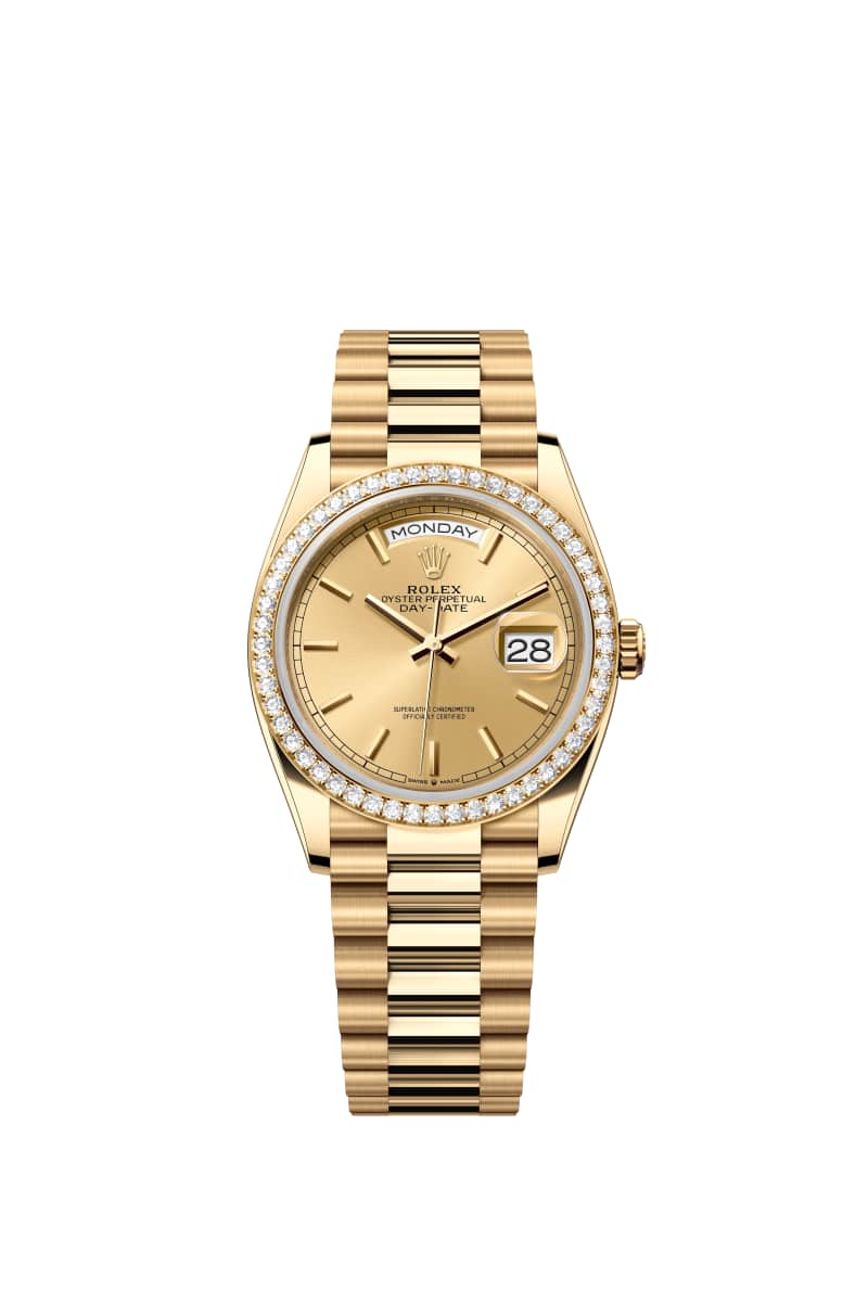 ROLEX Day-데이트 36 128348RBR 샴페인 Color 다이얼 18캐럿 옐로우 Gold