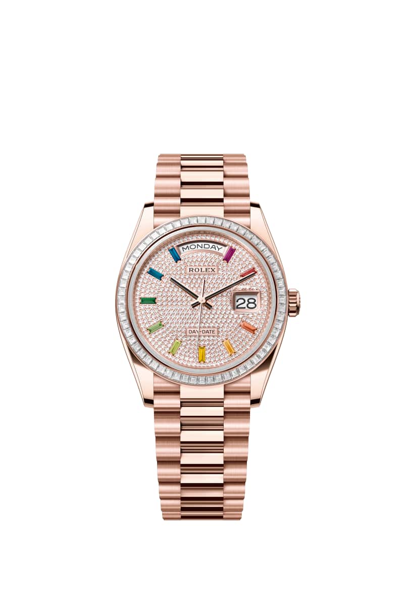 ROLEX Day-데이트 36 128395TBR Diamond 파베 다이얼 18캐럿 에버로즈 Gold
