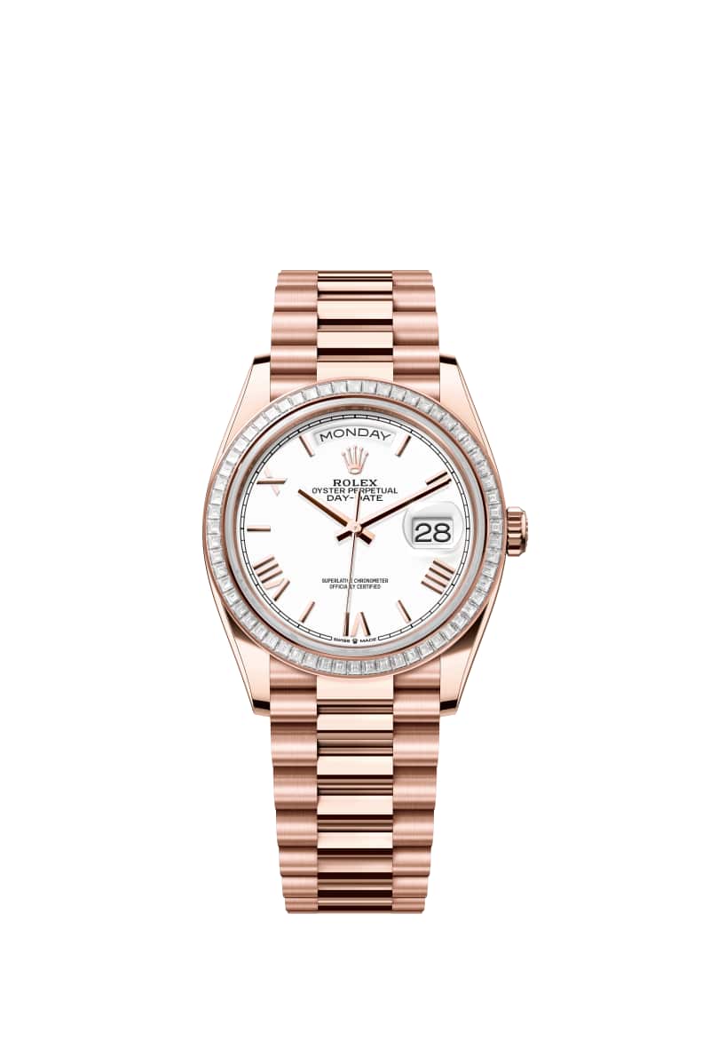 ROLEX Day-데이트 36 128395TBR White 다이얼 18캐럿 에버로즈 Gold