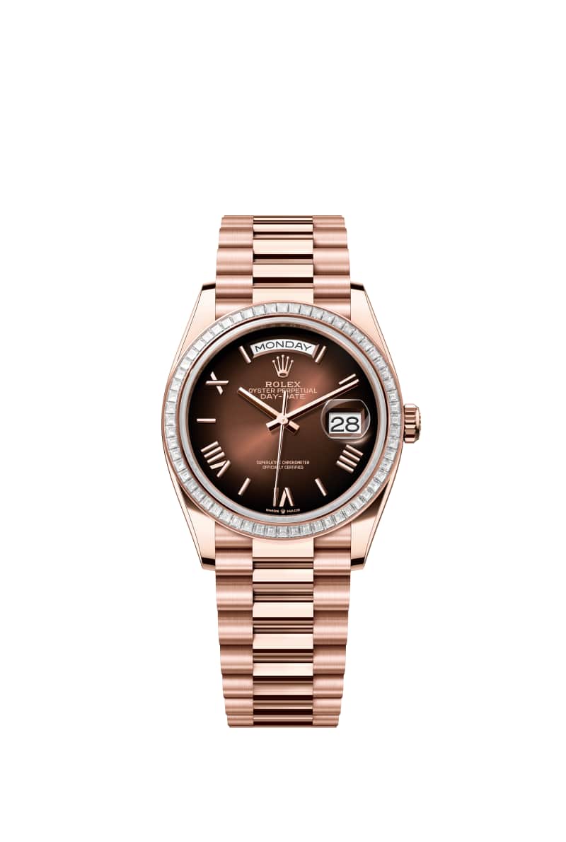 ROLEX Day-데이트 36 128395TBR 브라운 옴브레 다이얼 18캐럿 에버로즈 Gold