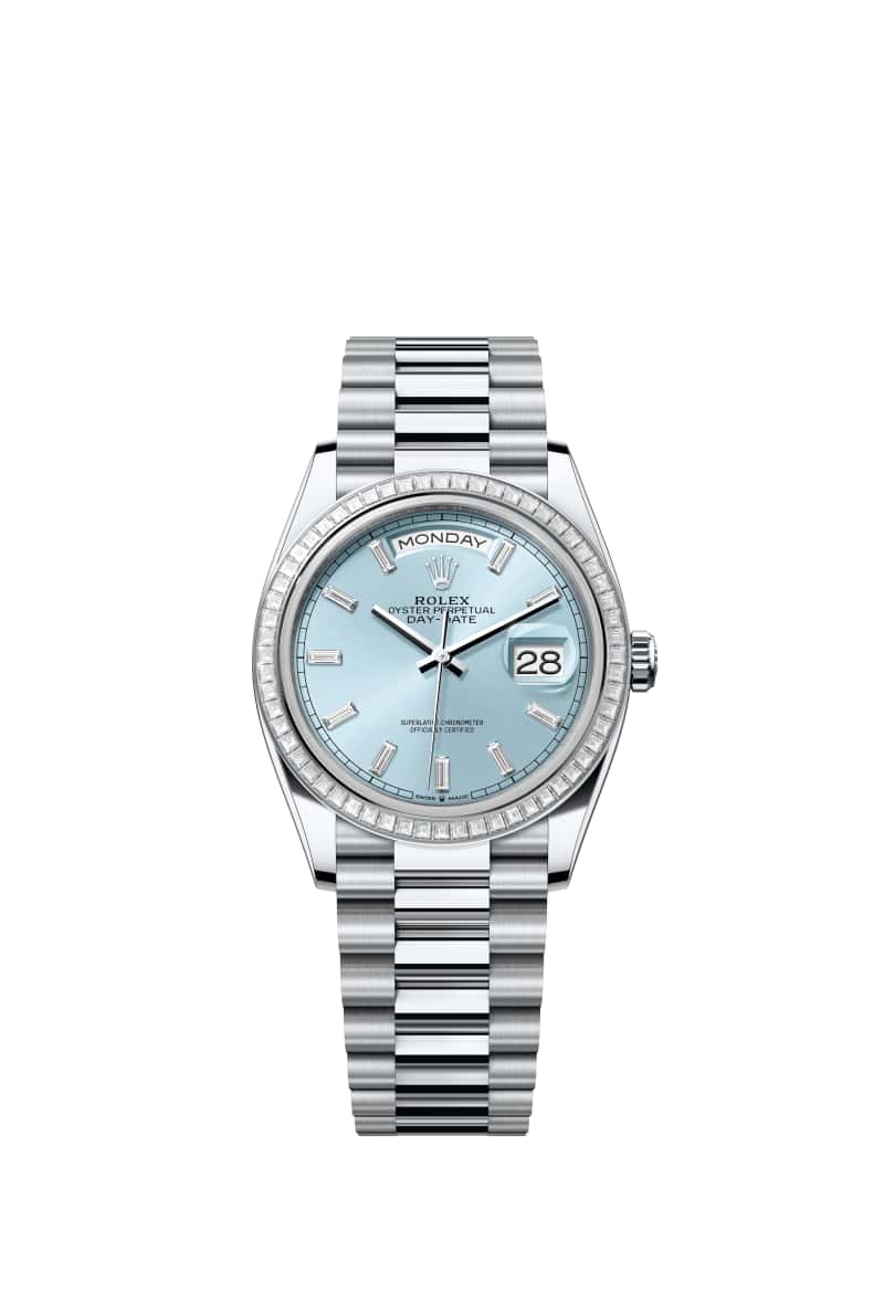 ROLEX Day-데이트 36 128396TBR 다이아몬드가 세팅된 Ice 블루 다이얼 플래티넘