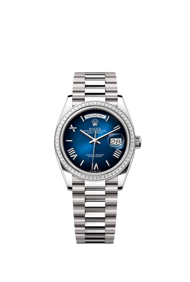 ROLEX Day-데이트 36 128399TBR 블루 옴브레 다이얼 18캐럿 White Gold