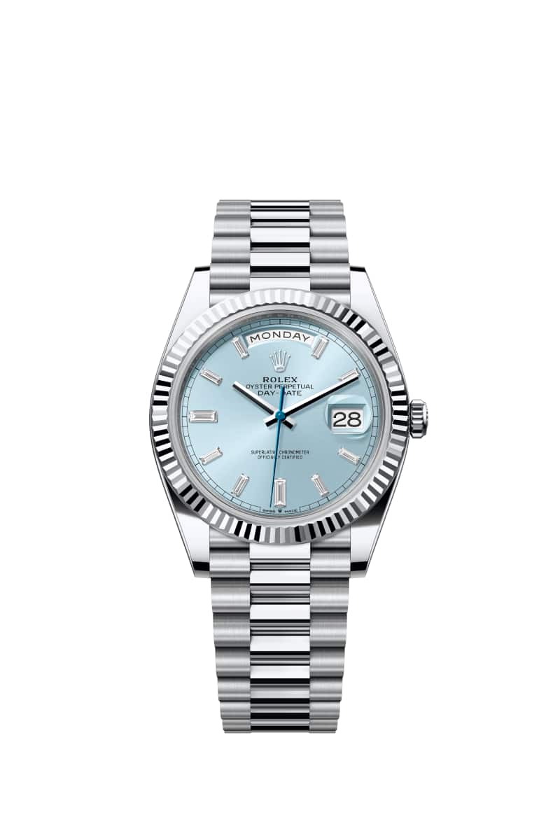 ROLEX Day-데이트 40 228236 다이아몬드가 세팅된 Ice 블루 다이얼 플래티넘