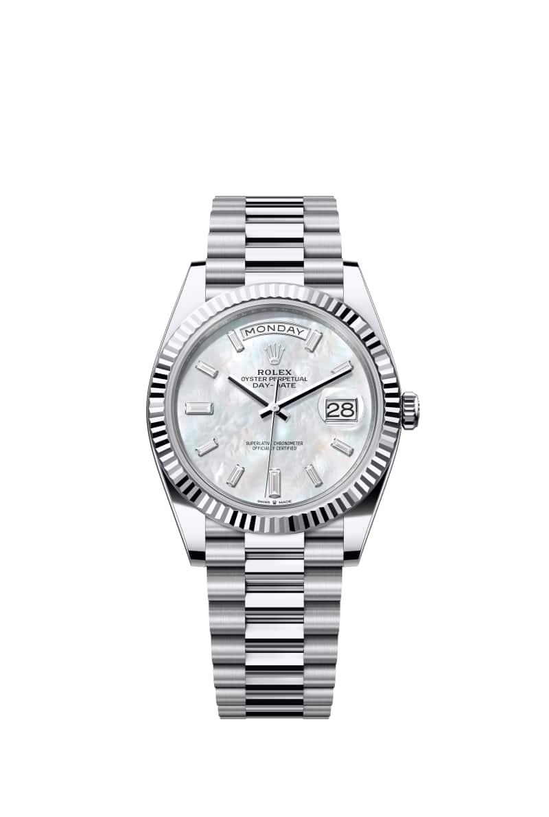 ROLEX Day-데이트 40 228236 다이아몬드가 세팅된 White 진주자개 다이얼 플래티넘