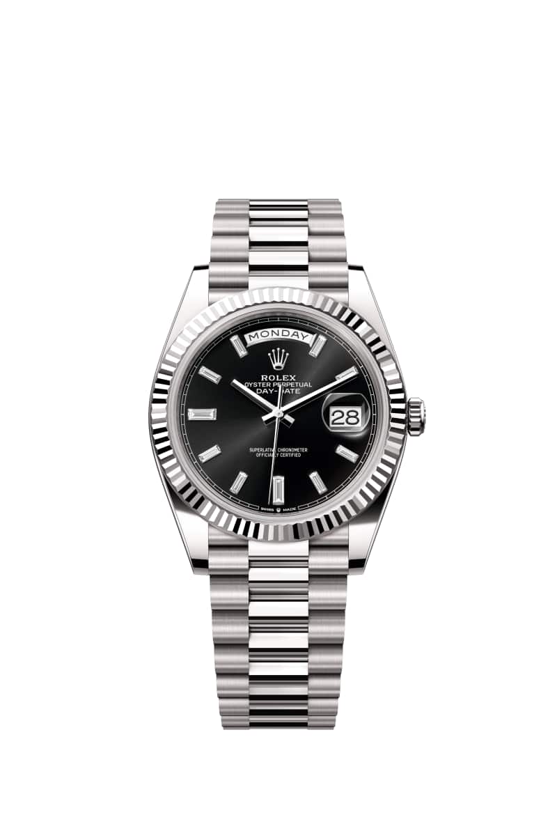 ROLEX Day-데이트 40 228239 다이아몬드가 세팅된 브라이트 Black 다이얼 18캐럿 White Gold