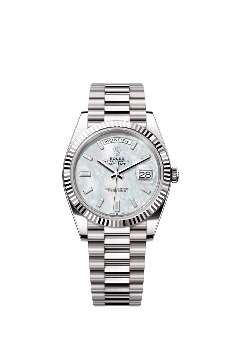 ROLEX Day-데이트 40 228239 다이아몬드가 세팅된 White 진주자개 다이얼 18캐럿 White Gold